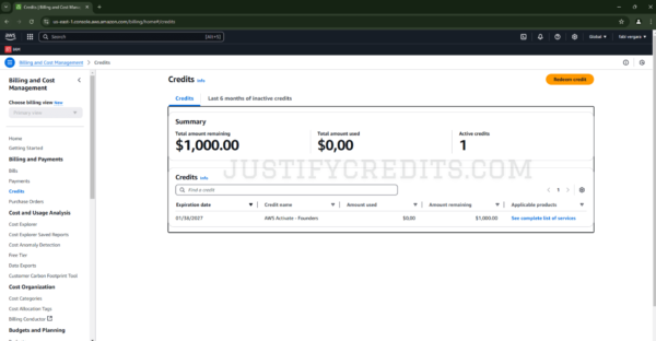 aws 1000 credits